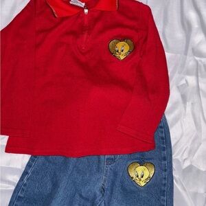 Red Kids Shirt with Tweety Embroidery